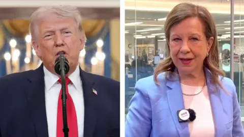 A composite image of Donald Trump and Lyse Doucet 