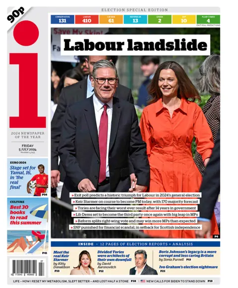 The headline in the i reads: "Labour landslide".