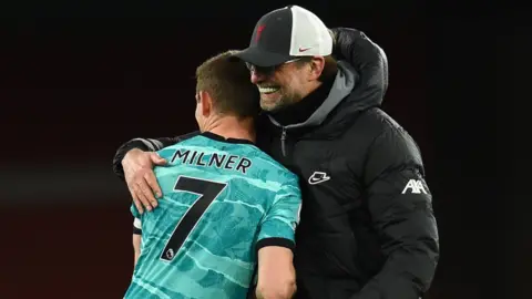 Jurgen Klopp and James Milner celebrate