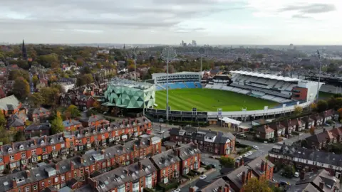 An aerial shot shows Headingley Cricket Ground and the surrounding area.