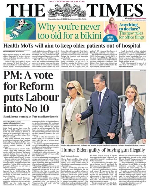 Times headline reads: "PM: A vote for Reform puts Labour into No 10"