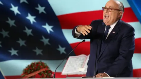 AFP Rudy Giuliani speaks at the NCRI's "Free Iran 2018 - the Alternative" event in Villepinte, France (30 June 2018)