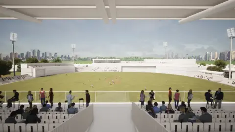 Leicestershire County Cricket Club Artist impression of redeveloped cricket stadium from the inside