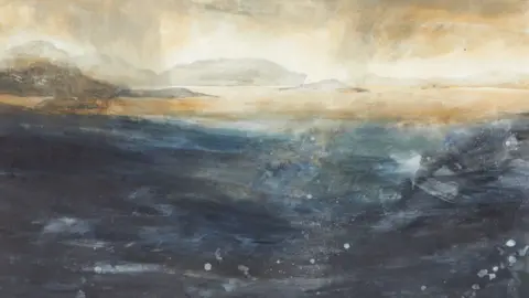 Yellow Light (2003) Marian Leven. Acrylic on paper ©The Artist Image credit: OnFife, on behalf of Fife Council A swirling seascape with fluid brush strokes fills the canvas with navy blue waves and golden sands. In the distance you can make out the outline of the coast.