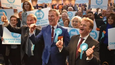 PA Newly-elected Brexit Party MEPs Rupert Lowe, Martin Daubney and Andrew Kerr