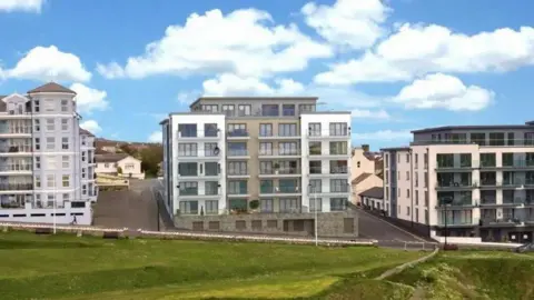 TEVIR An illustration of the apartment block on Port Erin Promenade which looks down over the bay.