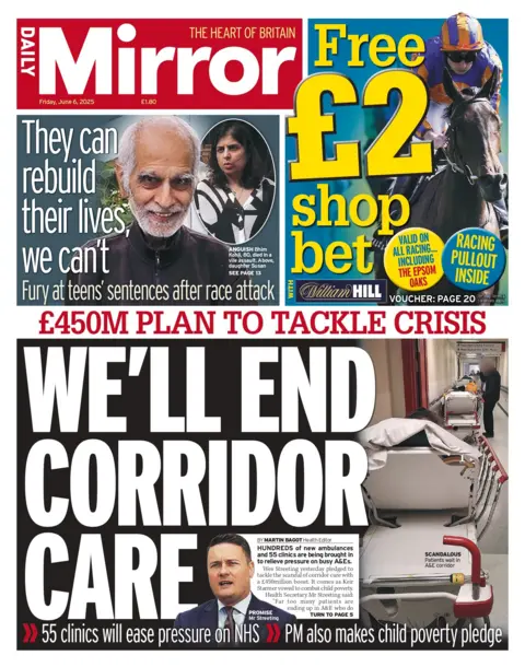 "We'll end corridor care" reads the headline on the front page of the Daily Mirror.