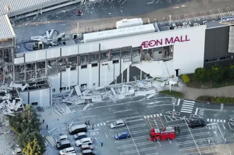 Reuters An aerial view shows the damaged Aeon Mall shopping centre after an earthquake with a preliminary magnitude of 7.1 struck Japan's southern Kumamoto prefecture.