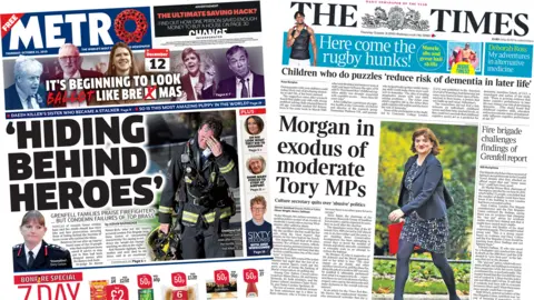 Front pages of the Metro and the Times