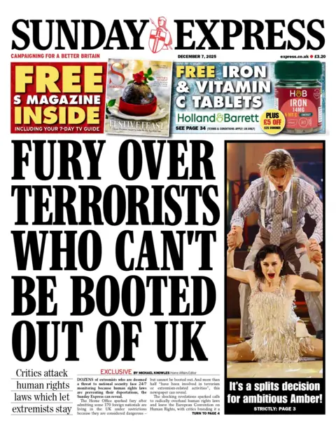 "Fury over terrorists who can't be booted out of UK," reads the headline on the front page of the Daily Express.