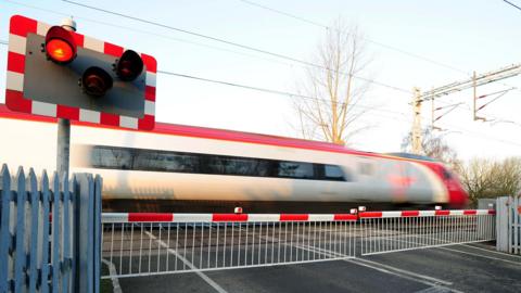 A train passes a level crossing at speed