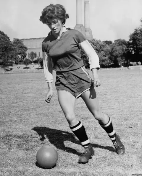 Getty Images Joan Briggs, England centre forward, training at Battersea Park, London, in July 1959