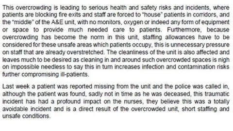 Excerpt from RCN letter to William Harvey Hospital