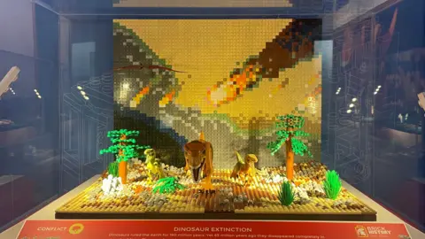 Dinosaur extinction depicted out of Lego bricks