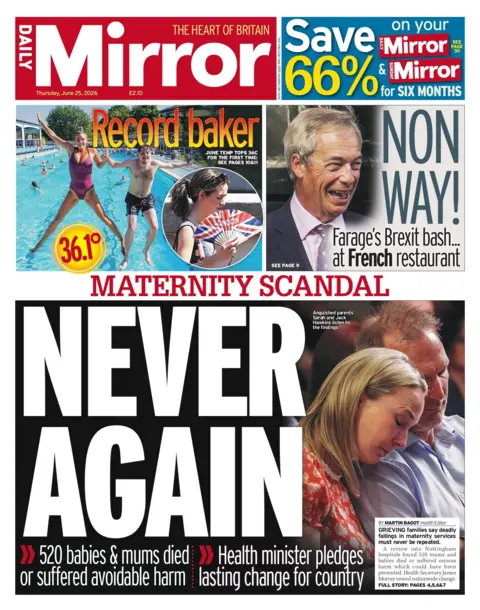 "Maternity scandal: Never again" reads the headline on the front page of the Daily Mirror.