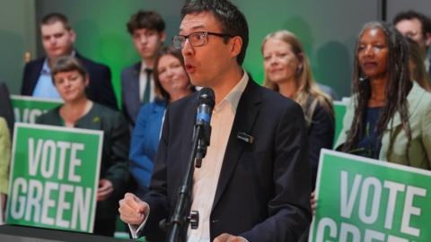 Green Party co-leader Adrian Ramsay speaking during the Green Party General Election campaign launch