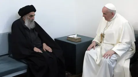 EPA Grand Ayatollah Ali al-Sistani with Pope Francis on Saturday