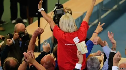 Getty Images Campaigners celebrate Leave vote in 2016 Brexit referendum