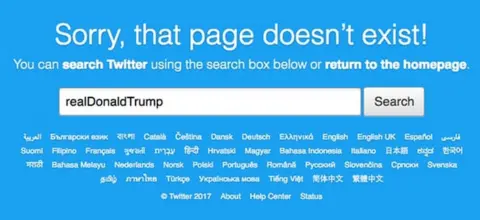 Twitter Message on Twitter page that reads: "Sorry, that page doesn't exist!"