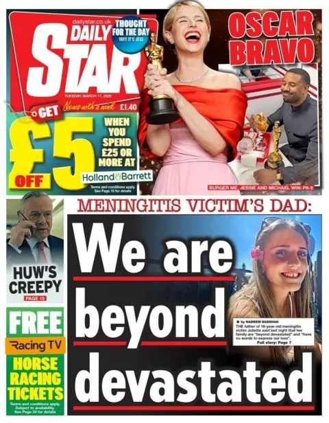 "We are beyond devastated" reads the headline on the front page of the Daily Star.