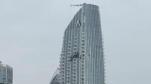 Reuters A damaged building in the vicinity of Dubai Creek Harbour after a drone fell on it