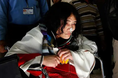 Hindustan Times via Getty Images  Irom Sharmila Chanu also known as Iron Lady of Manipur in Delhi, India. 