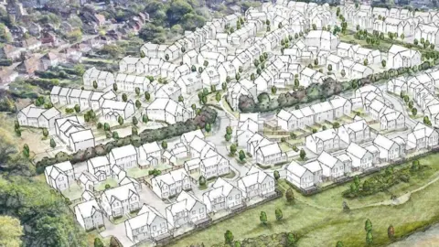 Cooper Baillie Limited An artist's impression of a planned housing estate on farmland near the A31 close to Farnham.