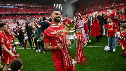 Mohamed Salah with the Premier League trophy