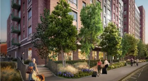 Computer generated image of proposed Reading site plans for 215 new homes.