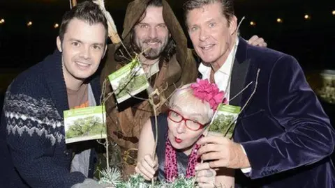 Nottinghamshire County Council Pantomime actors Barney Harwood, Su Pollard and David Hasselhoff