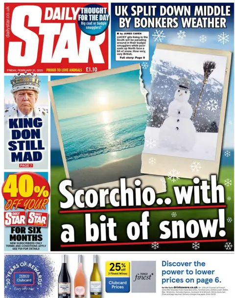 Daily Star headline reads: Scorchio.. with a bit of snow!