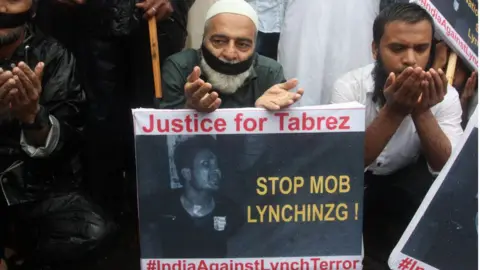 Getty Images A Muslim protest in Mumbai on 28 June against the recent mob lynching of Tabrez Ansari in Jharkhand state