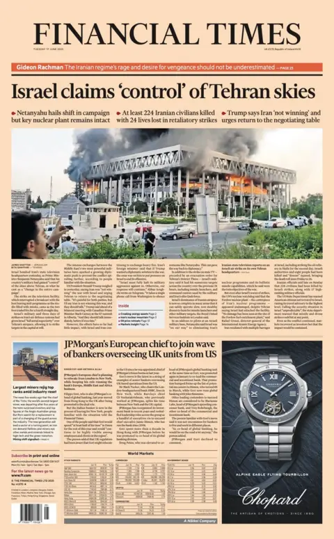 The headline on the front page of the Financial Times reads: 