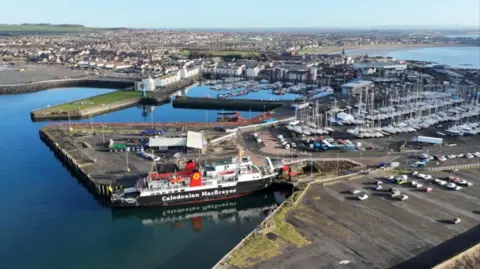 A drone shot of Ardrossan harbour