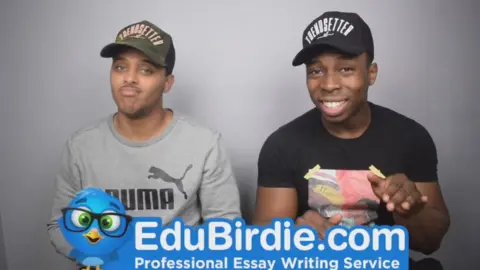 YouTube/Dan osi A photos of two YouTubers promoting essay writing service EduBirdie
