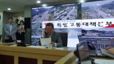 Blue House President Moon Jae-in at the TBS Studios in Seongnam