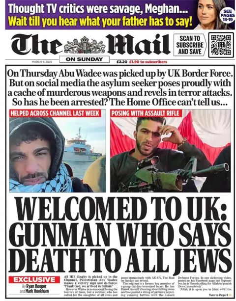 Daily Mail Headline reads: Welcome to UK: Gunman who calls all Jews death