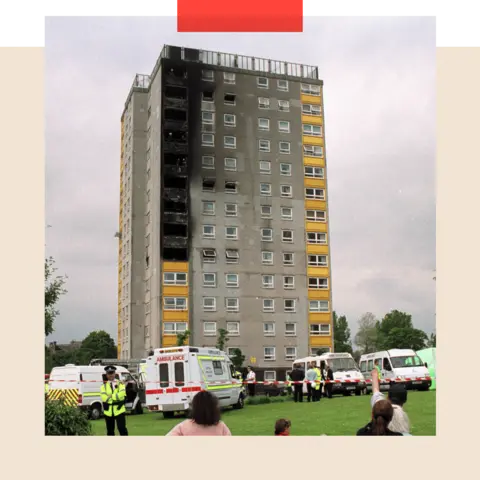 PA The aftermath of the fire at Garnock Court, Ayrshire