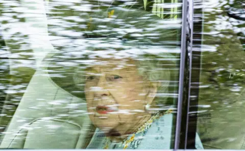 Samir Hussein Queen Elizabeth II arrives at the State Opening of Parliament at House of Lords on 11 May 2021 in London