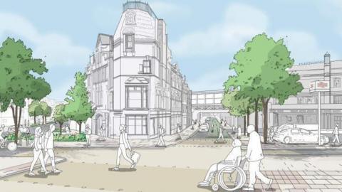 An artists' impression sketch of the area outside Shrewsbury train station