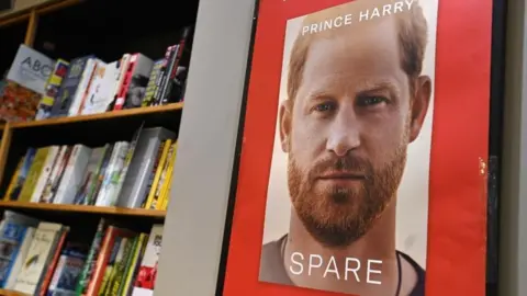 EPA Prince Harry book Spare on display at a London bookshop, 9/1/2023