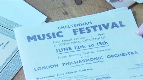 An old flyer that reads "Cheltenham Music Festival, First annual festival 1945 at Town Hall, Cheltenham".