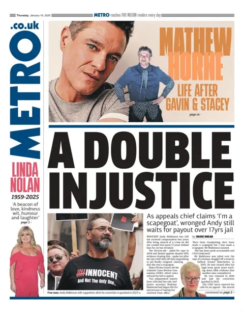 The headline on the front page of Metro read: "double injustice"