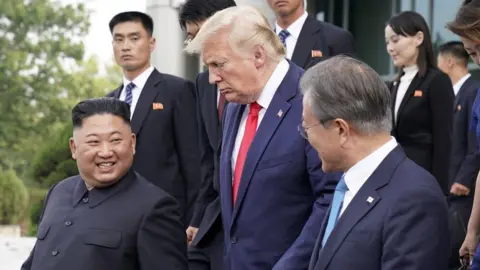 Reuters Kim Jong-un. Donald Trump and Moon Jae-in