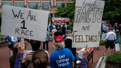 Getty Images Protesters outside a school in Virginia