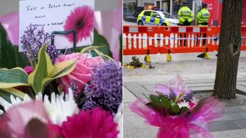 PA Media Floral tribute left at scene of fatal stabbing