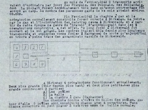 centro sefarad Part of Vrba report, showing layout of crematoria