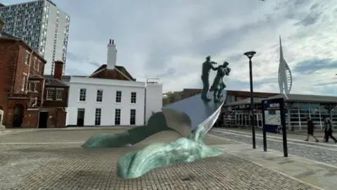 Coastal Forces Heritage Trust A digital illustration of the sculpture in place at the dockyard.
