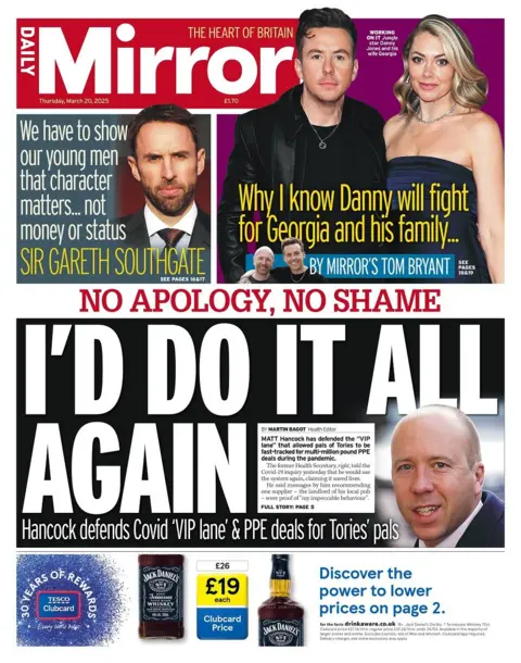 Front page of the Mirror for Thursday 20 March 2025.