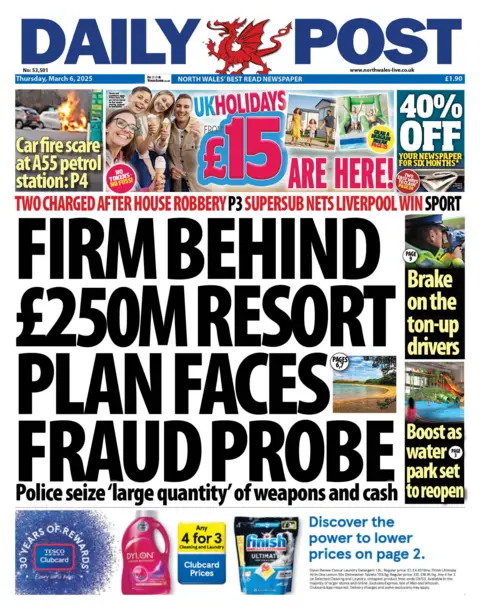 Daily Post The Daily Post front page with a leading headline reading: "Firm behind £250m report plan faces fraud probe." 